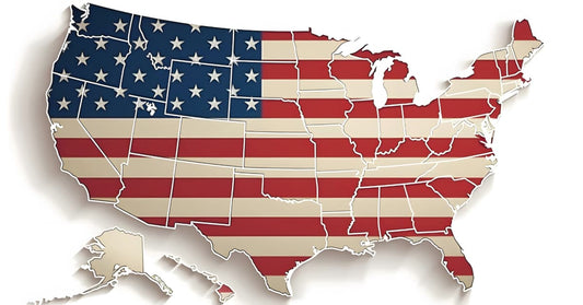 A map of the great country of 'murica, overlaid with a 'murican flag. The map in the image looks like a puzzle, but guess what isn't a puzzle? Selling to American customers (if you read this post)